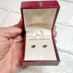 14kt gold and genuine amethyst heart stud earrings